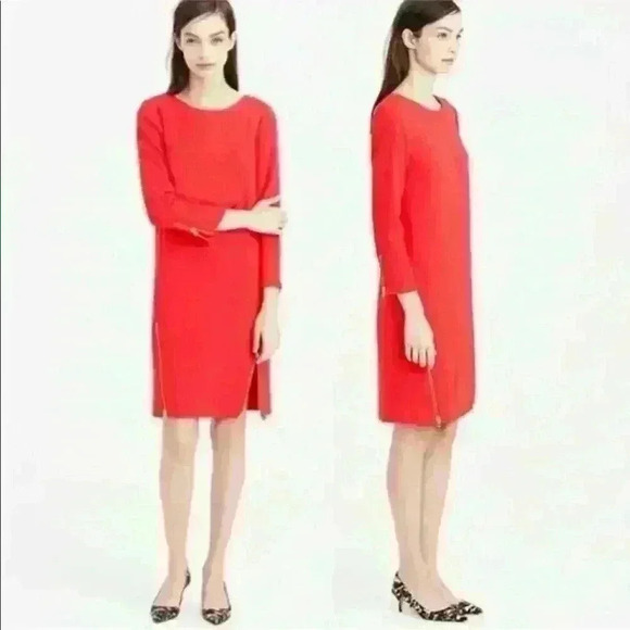 𝅺J.Crew Red 3/4 Sleeve Double-Zip Shift Dress - Picture 1 of 9